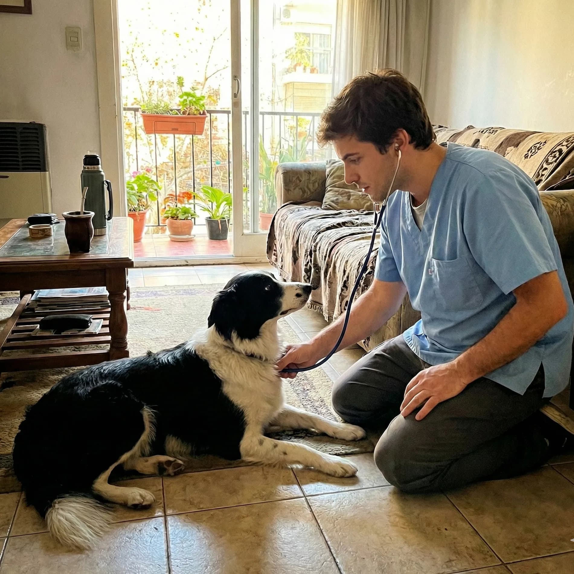 Veterinaria profesional examinando mascota en consulta